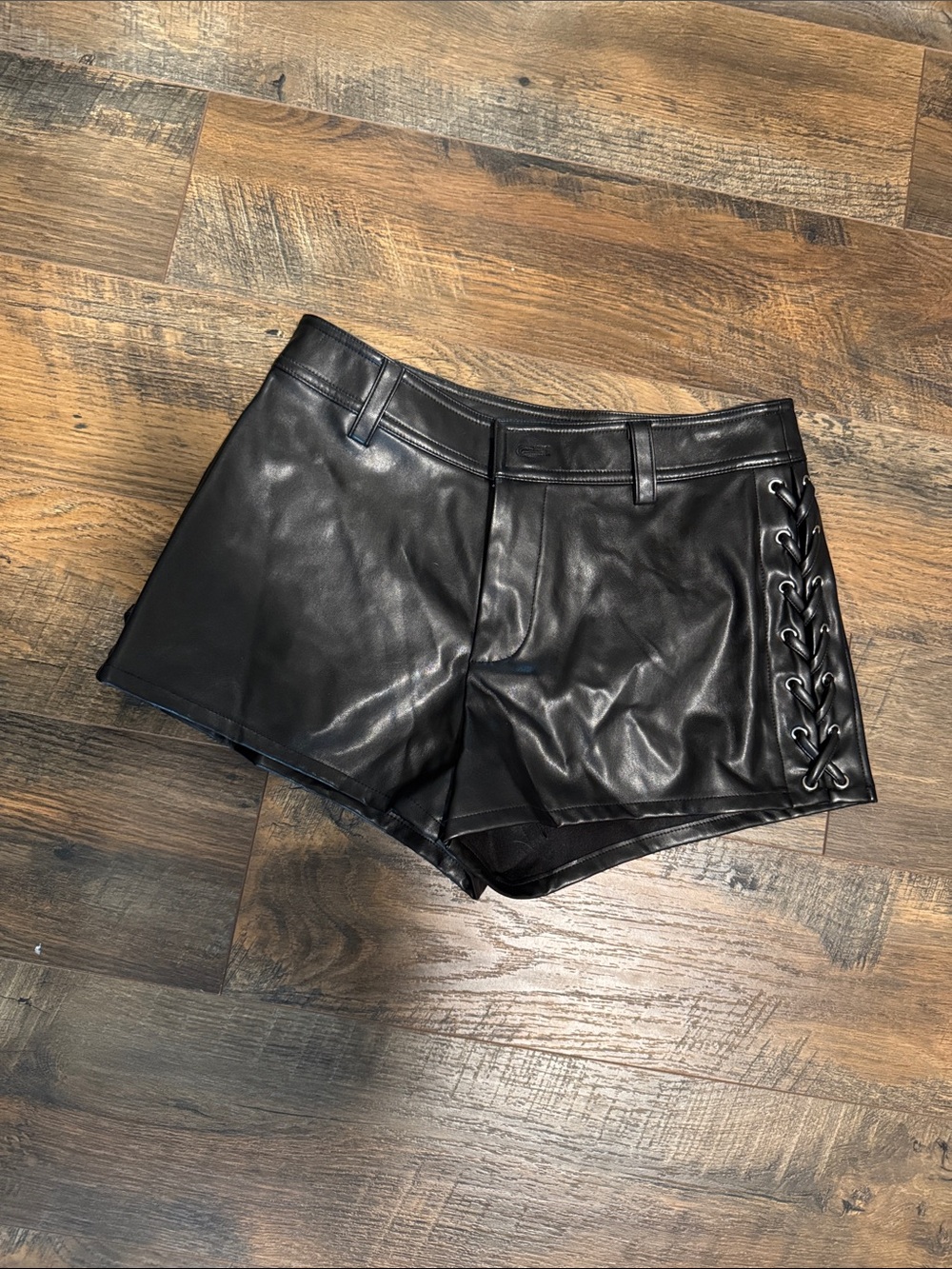 Fashion Nova Black Faux Leather Lace-Up High Waist Shorts